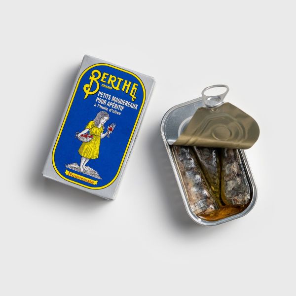 Berthe - Small Mackerels in Olive Oil - 061540 4.4 oz (125 g) Tin - Open