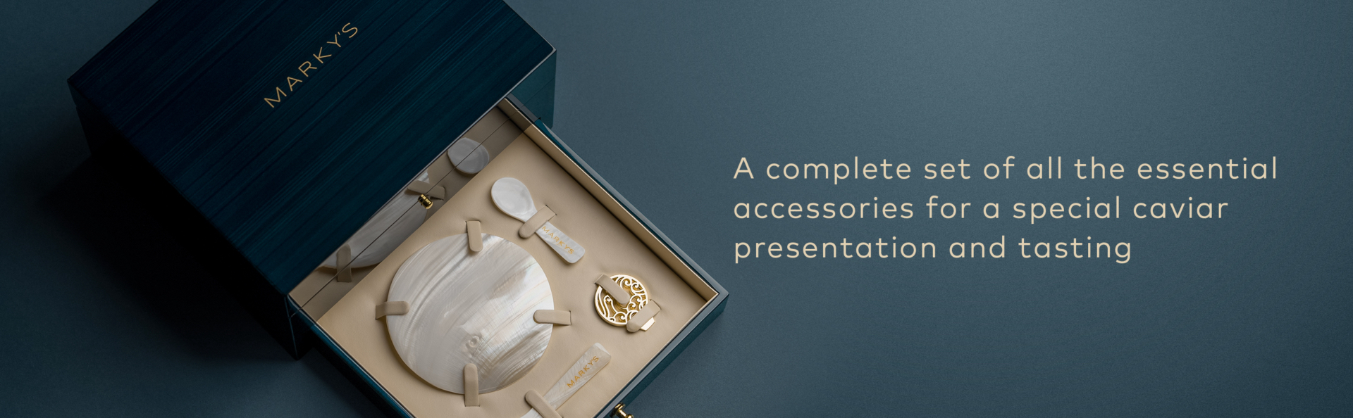 A complete set of all the essential accessories for a special caviar presentation and tasting