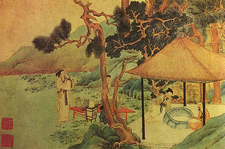 Scholar greeting in a tea ceremony. (image source: http://en.wikipedia.org/wiki/File:Huishanchahui.jpg)